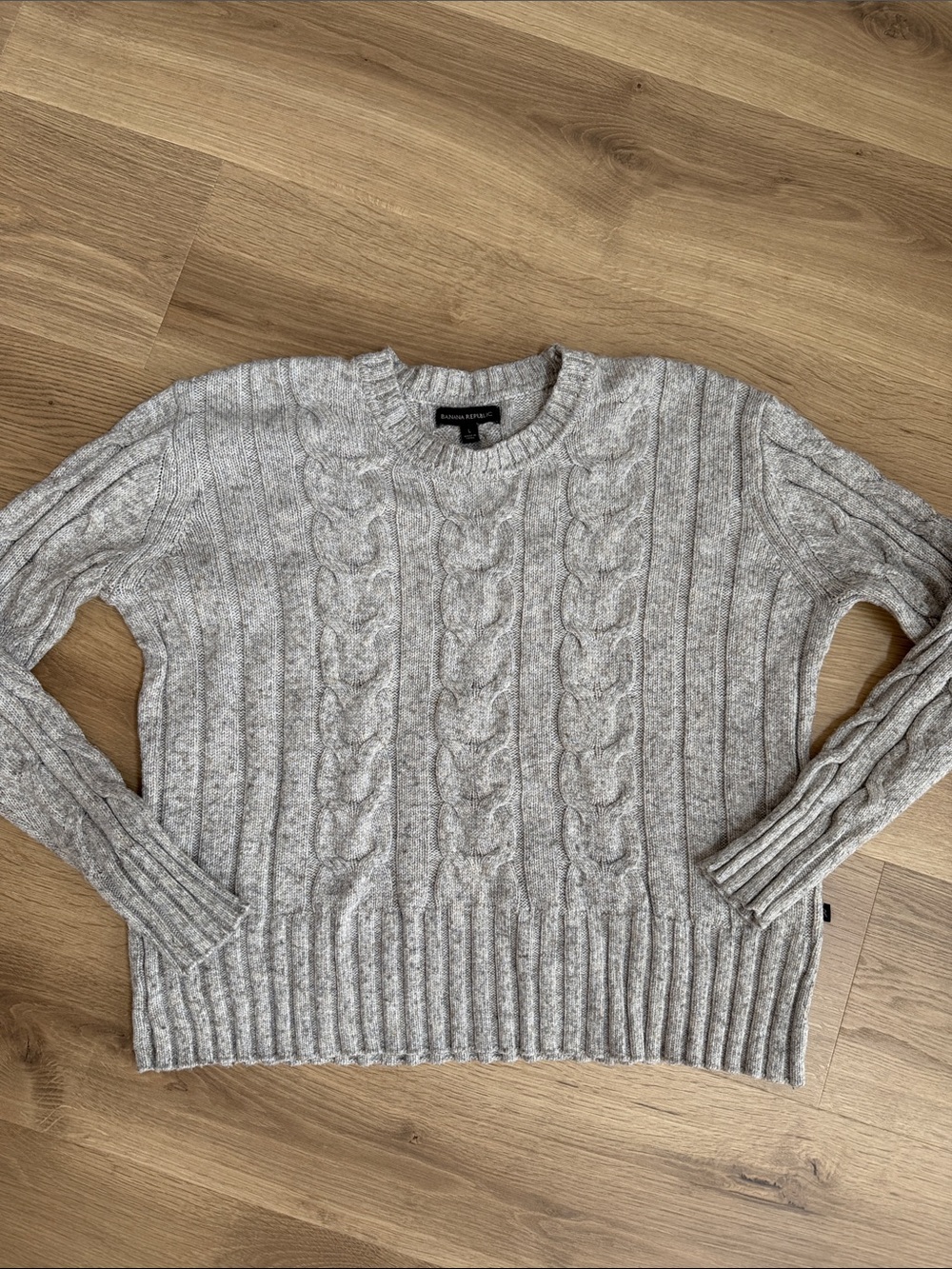 Banana Republic Light Gray Cable-Knit Crewneck Sweater